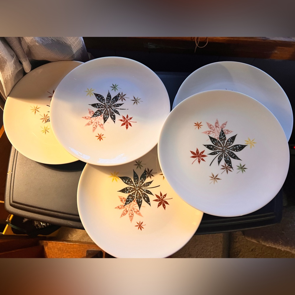 Vintage MCM 1957 Peter Terris Shenango 12" Chop Plate Platter Calico Leaves (6)